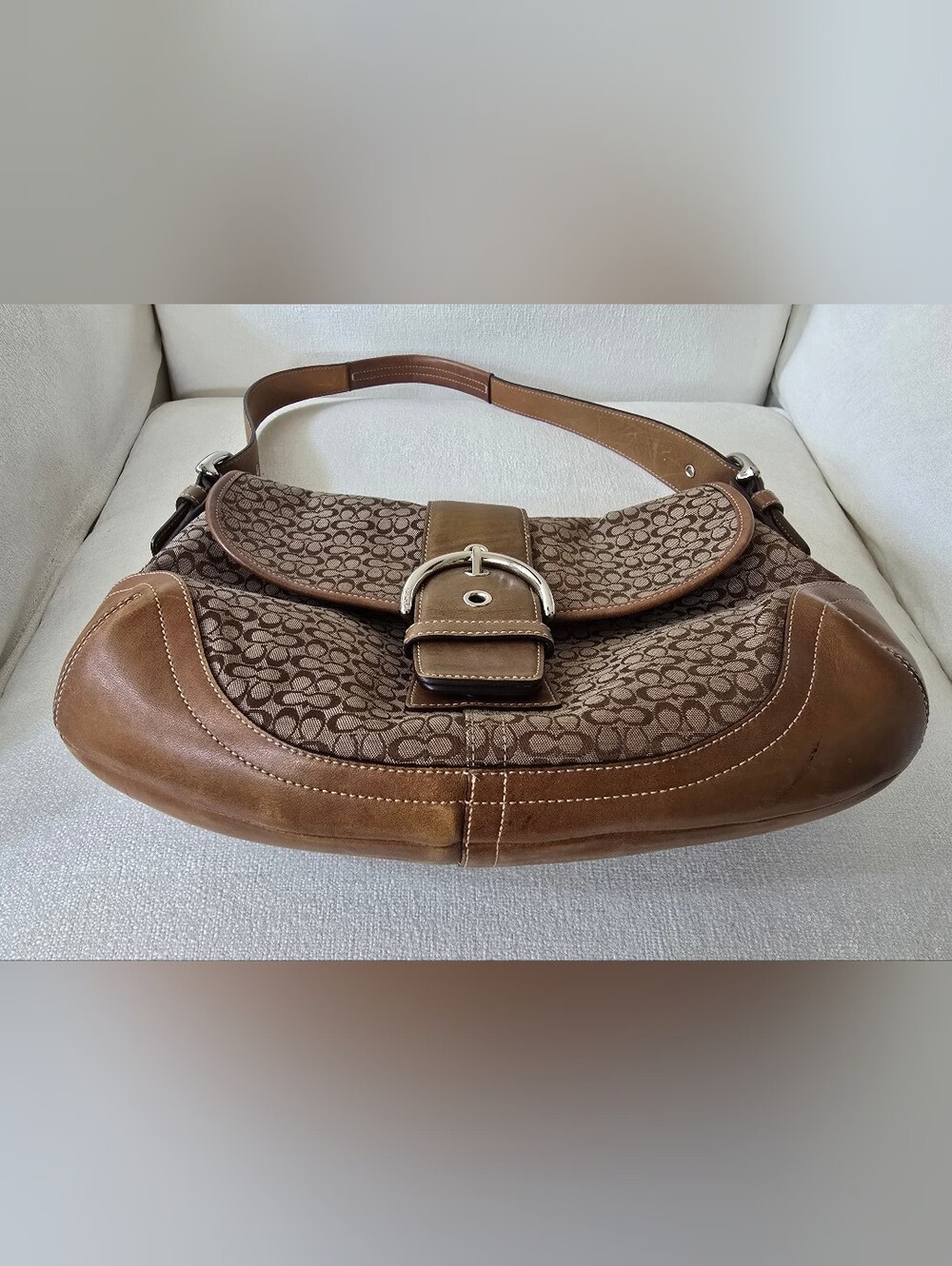 Vintage Coach Soho Signature Brown Canvas and Leather Shoulder Bag - Picture 2 of 14